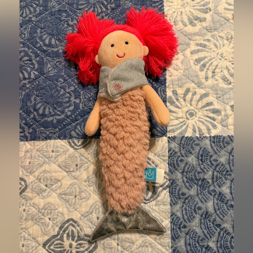 Charming Plush Mermaid with Pink Hair and Silver Tail